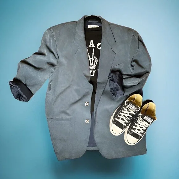 Silk Blazer Mens Vintage Blazer 100% Silk Y2K Style Preppy Fashion VTG Blazer - Picture 1 of 7